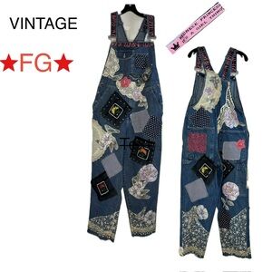 Faded Glory Floral Patchwork Denim Jumpsuit
